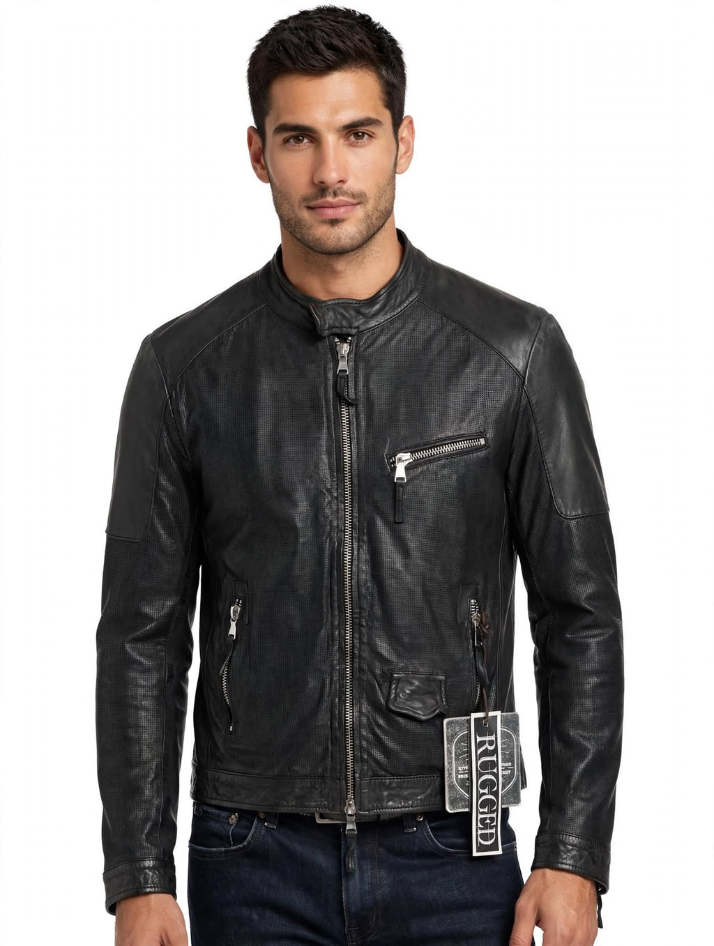 THE JACK Leathers RUGGED Mod. BANDIT PERFO - Giubbotto Uomo Vera Pelle Nera Traforata