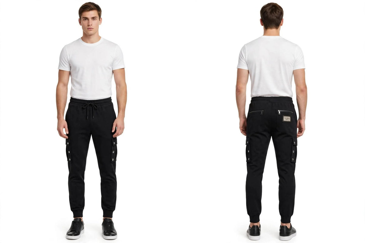 DOLCE & GABBANA Cargo Jogger Uomo NERO - Placca Milano Italia