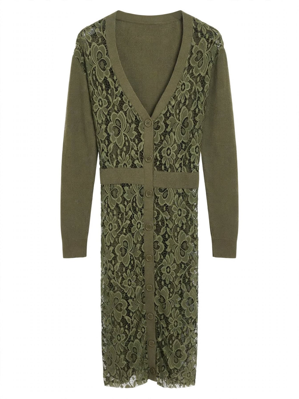 Materica Cardigan Lungo Donna in Pizzo Floreale - Bordeaux / Verde Militare