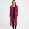 Materica Cardigan Lungo Donna in Pizzo Floreale - Bordeaux / Verde Militare