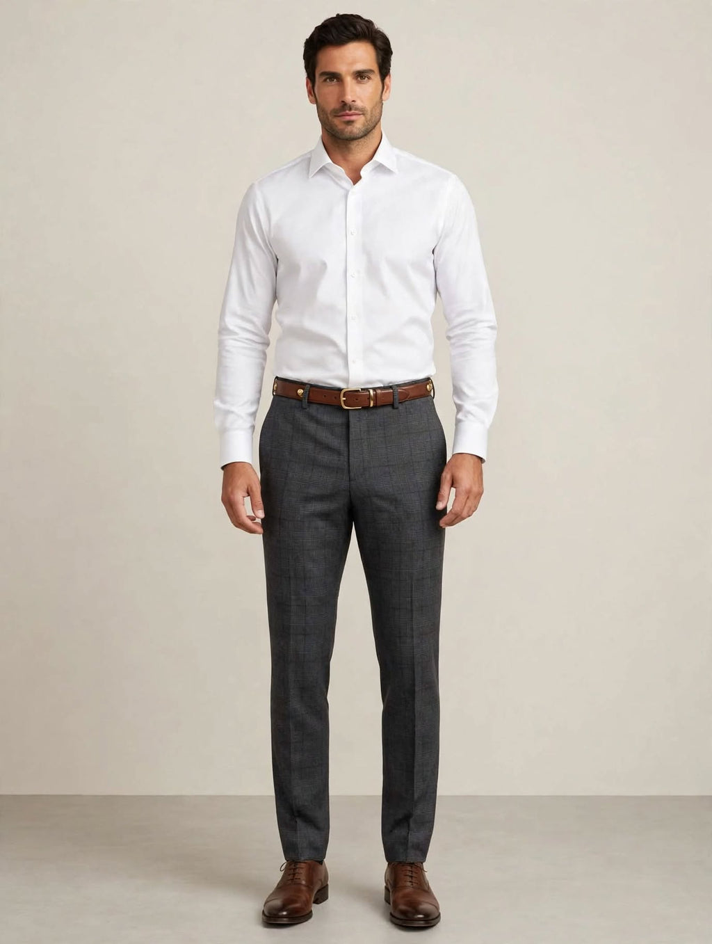 Brooksfield Chino Pants Slim Fit Comfort Waist Principe di Galles - 205A.B004 Grigio V0031