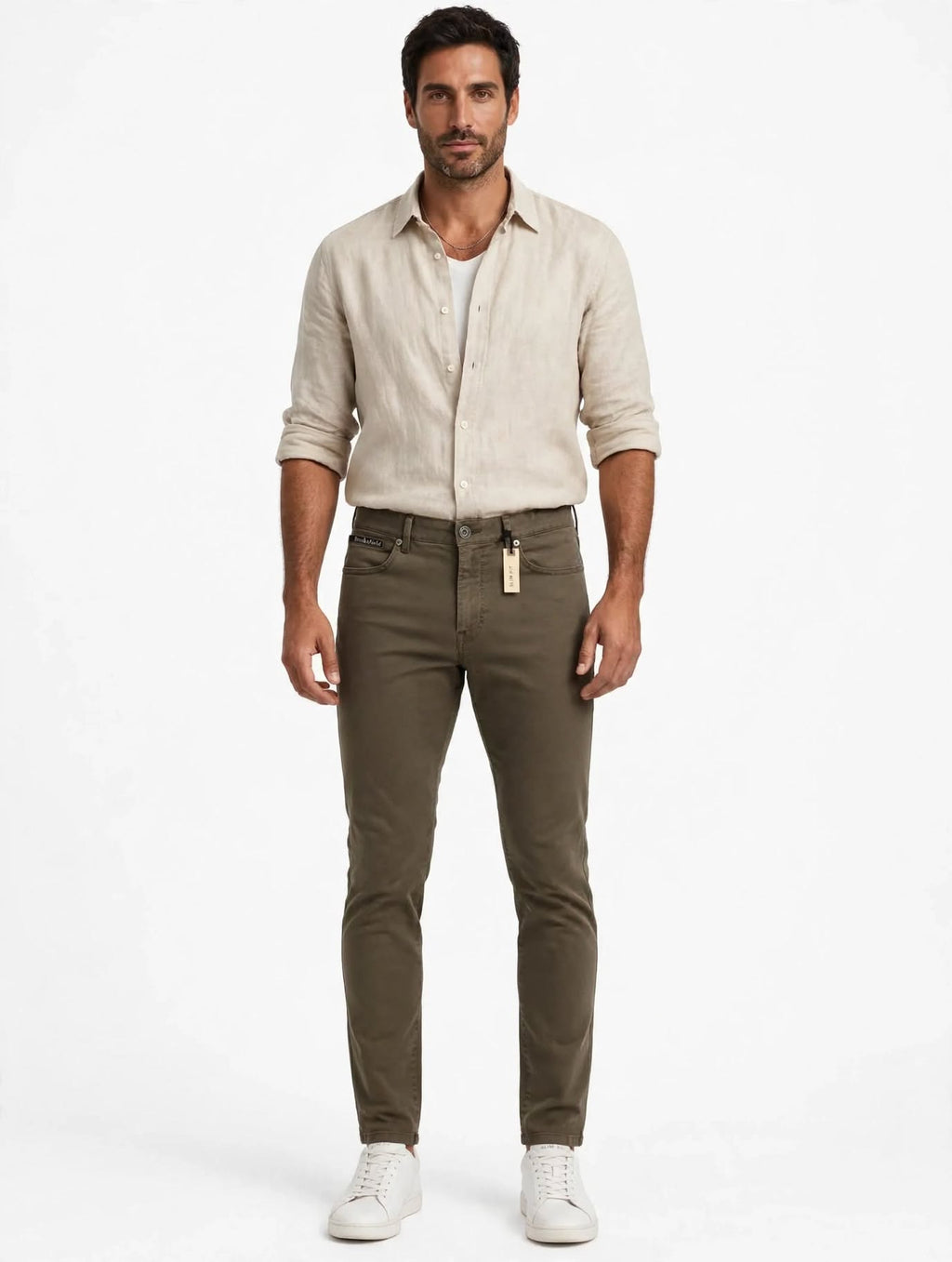 Brooksfield Pantalone Uomo 5 Tasche Stretch Gabardine Garment Dyed - Mod. 205D.C004 - Camoscio V0039
