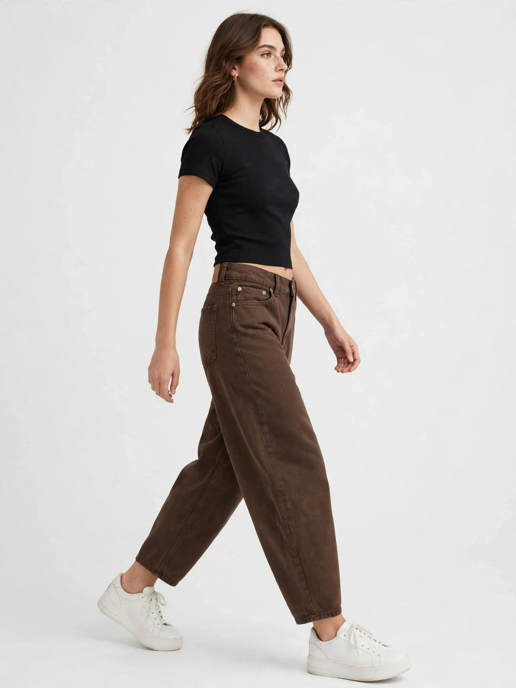 JJXX by Jack & Jones Jeans Donna SAKAI Baggy Barrel - Marrone Cioccolato - Vita Alta Gamba Ampia