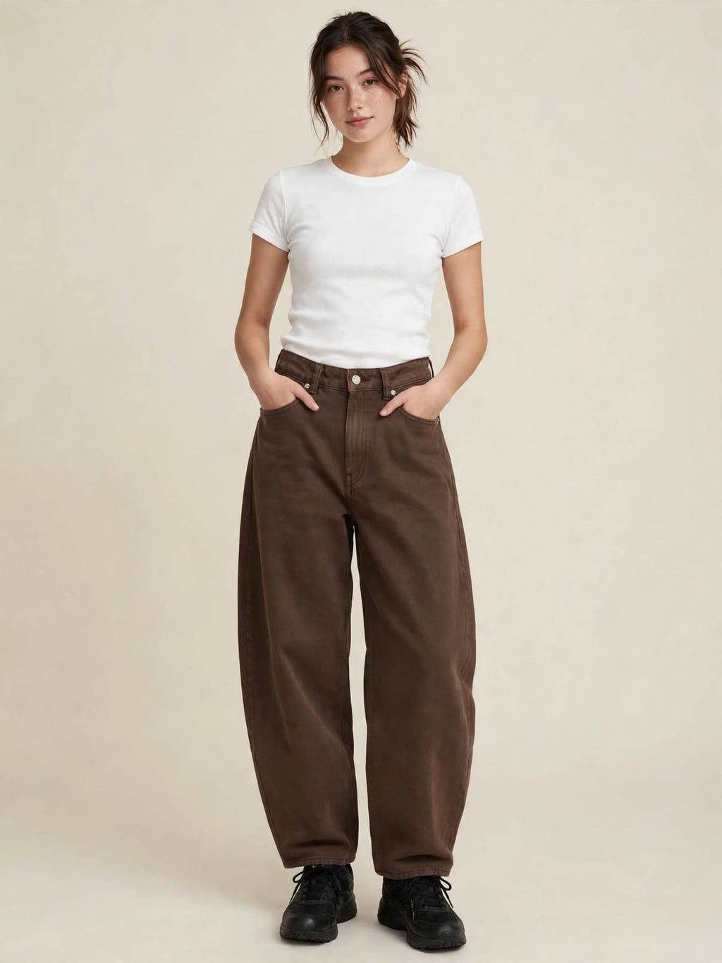 JJXX by Jack & Jones Jeans Donna SAKAI Baggy Barrel - Marrone Cioccolato - Vita Alta Gamba Ampia