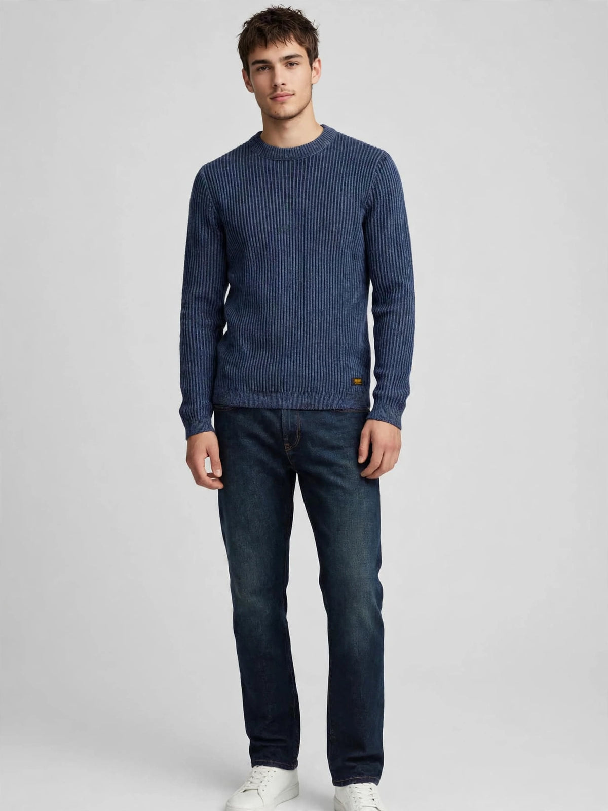 Jack & Jones Maglione Uomo JJEDOVER Crew Neck - Sky Captain Blu Melange - Maglia a Coste