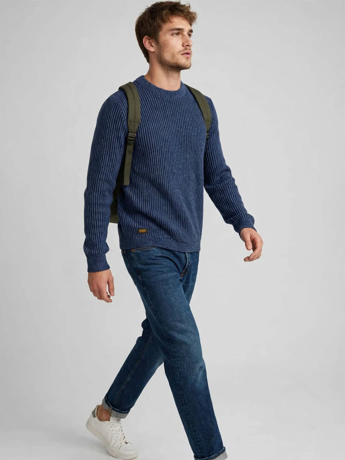 Jack & Jones Maglione Uomo JJEDOVER Crew Neck - Sky Captain Blu Melange - Maglia a Coste