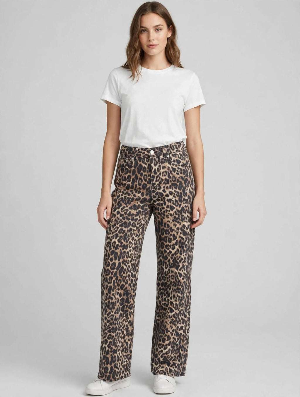 JJXX Jeans Donna Wide Leg High Waist - JXZOE SARAH WIDE HW - Stampa Leopardata Cornstalk