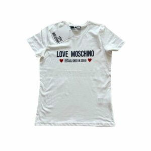 love moschino love scritta nero su maglia bianca t shirt love moschino